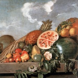 Still Life with Watermelons, Pineapple and Other Fruit by Albert Eckhout, a Dutch painter active in 17th century Brazil